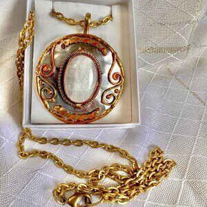 Vintage Quartz BoHo Handcrafted Medieval Metal Brass Copper Quartz Necklace